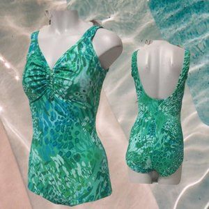 sz medium bright green abstract print vintage one